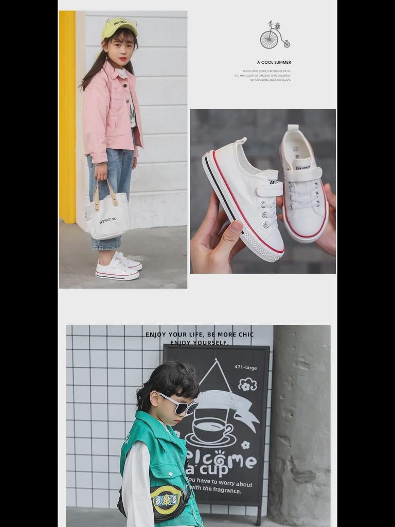 2023 Weiße Canvas-Klettschuhe für Jungen und Mädchen – Trendy Student Board Sneakers