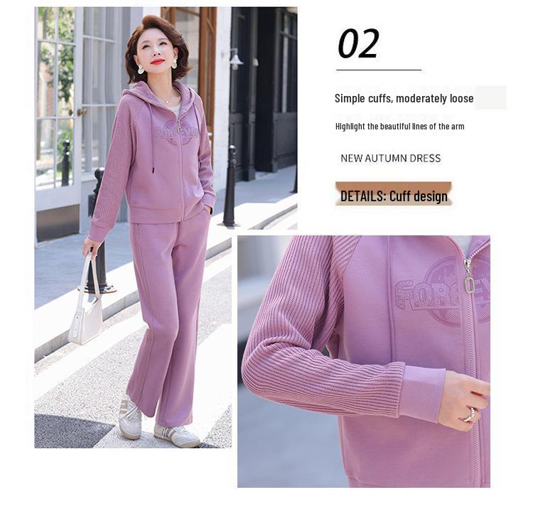 Women's Casual Hooded Cardigan Sweatshirt and Straight-Leg Sweatpants Set for Spring and Autumn