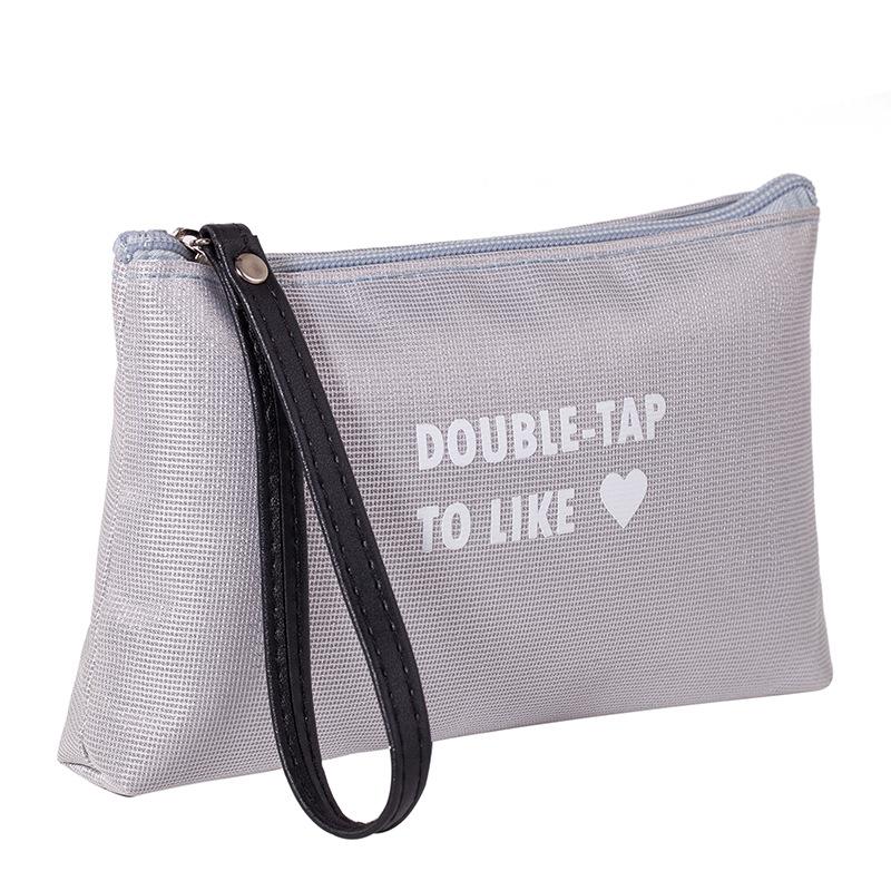 

Love Makeup Portable Bag Zipper Wash Bag Candy Color Cosmetic Pouch Storage срібний