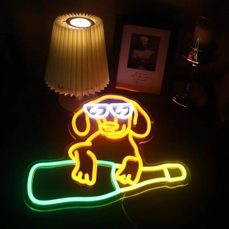 Fashion Skateboard Dog Neon Lights Dimmable Wall Decor LED Bedroom Living Room Pet Shop Bar Party Birthday Wedding Gift