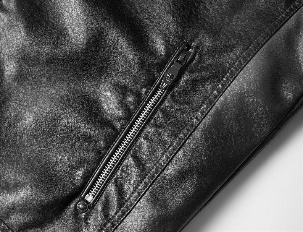 [English Details] Men's PU Leather Motorcycle Jacket - European Size, New Design with Plush Lining