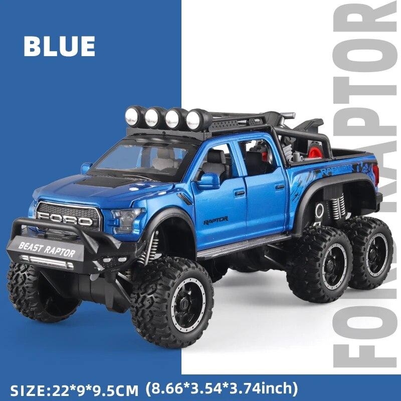 

1:24 Pickup Trucks for Boys F150 Raptor Diecast Metal Model Car with Sound and Light for Kids Age 3 Year and up Blue синий