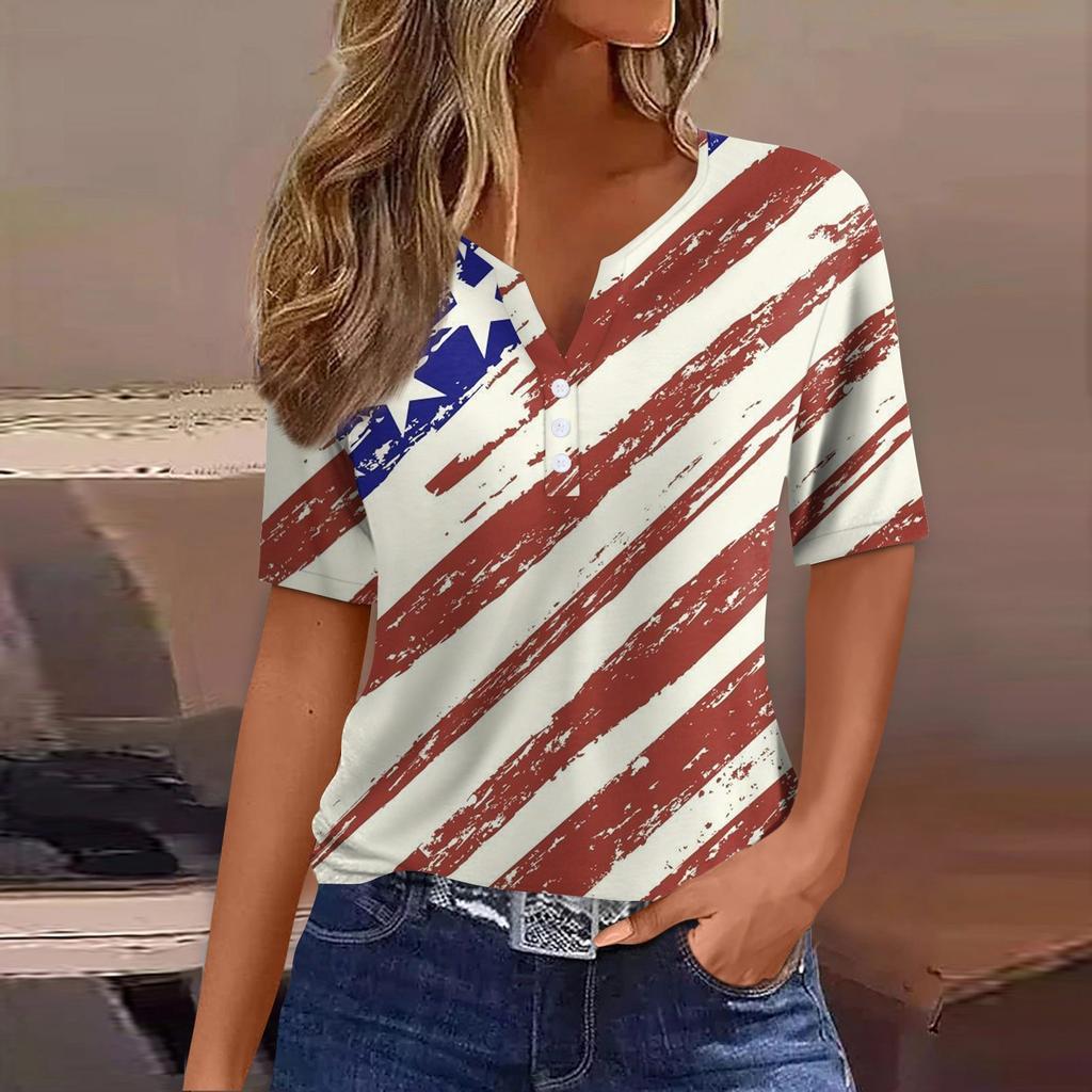 Women's T Shirt Tee Print Button Short Sleeve Daily Weekend Fashion Basic V- Neck Regular Top
