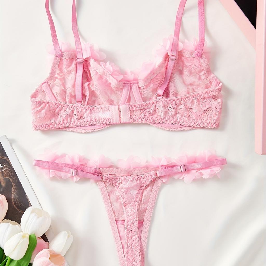 Women's Lingerie Pure Desire Suit Lace Pink Lace Three-point Sexy Temptation Thong