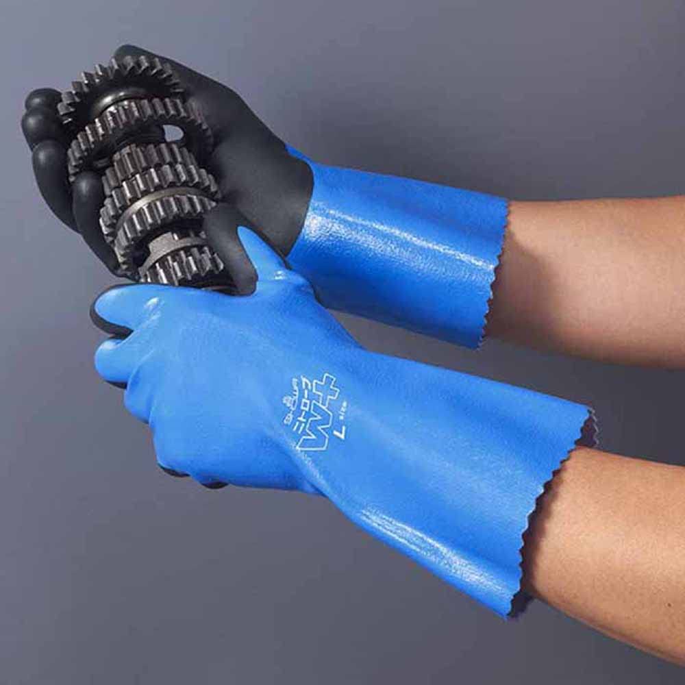 Showaglove 378 Plus Nitrobe Waterproof and Work Size 1 Pair of No. W+ Oil-Resistant Gloves, M, Blue, (Set 2)