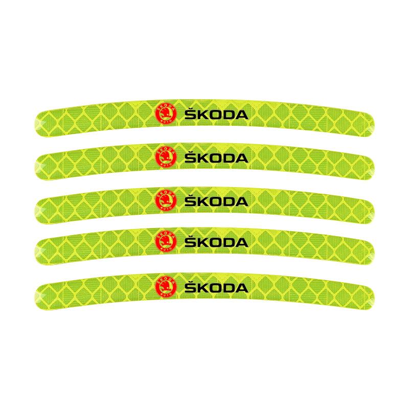 Decorative 20Pcs Car Wheel Hub Reflective Stickers Safety Warning Rim Decals Auto Exterior Upgrade Car-Styling For Skoda Octavia