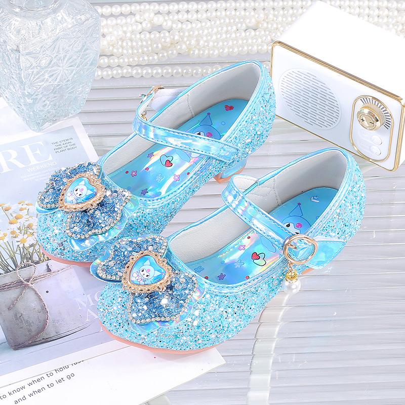 Girls princess shoes children's high heels summer leather shoes summer crystal shoes with dress rhinestones little girl performance shoes
