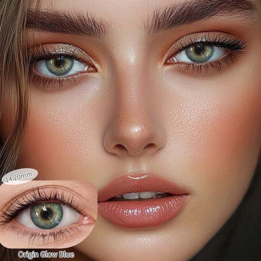 FreshLady 1 Pair 2pc 14.20mm Yearly Disposable Colored Contact Lenses, Natural Brown/Blue/Green Color, Suit for Makeup/daily Live