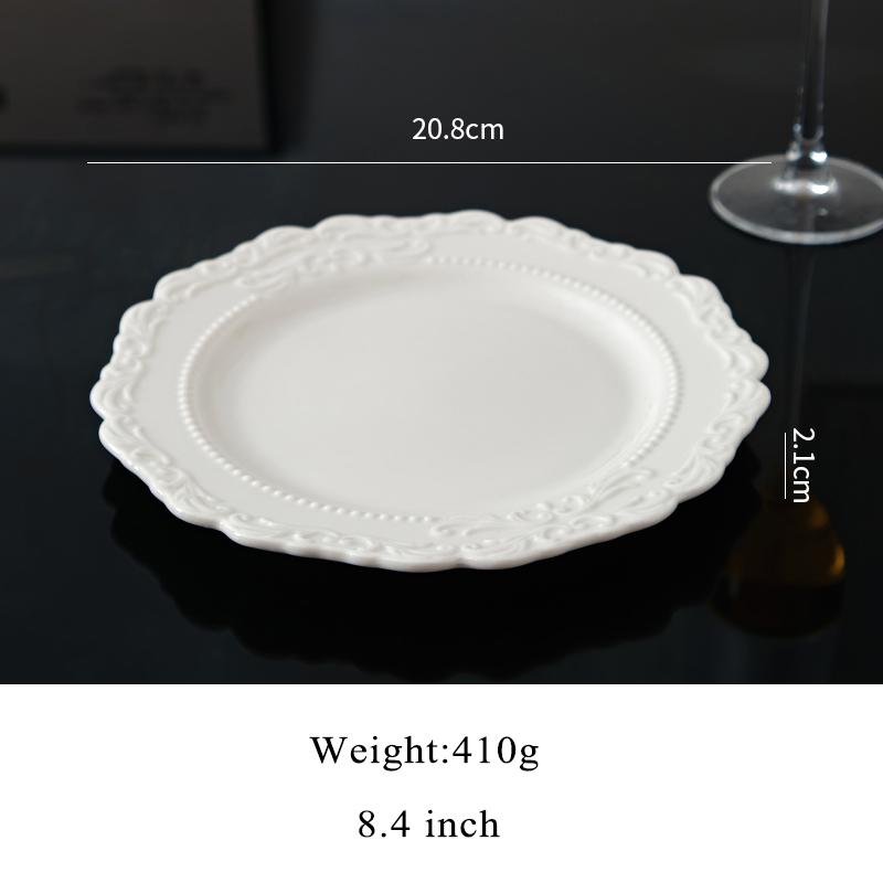 

Ceramic Relief Dinner Dishes Household French New Underglazed Colour White Vintage Kitchen Tableware Exquisite Aesthetic Plate 8.4 inches
