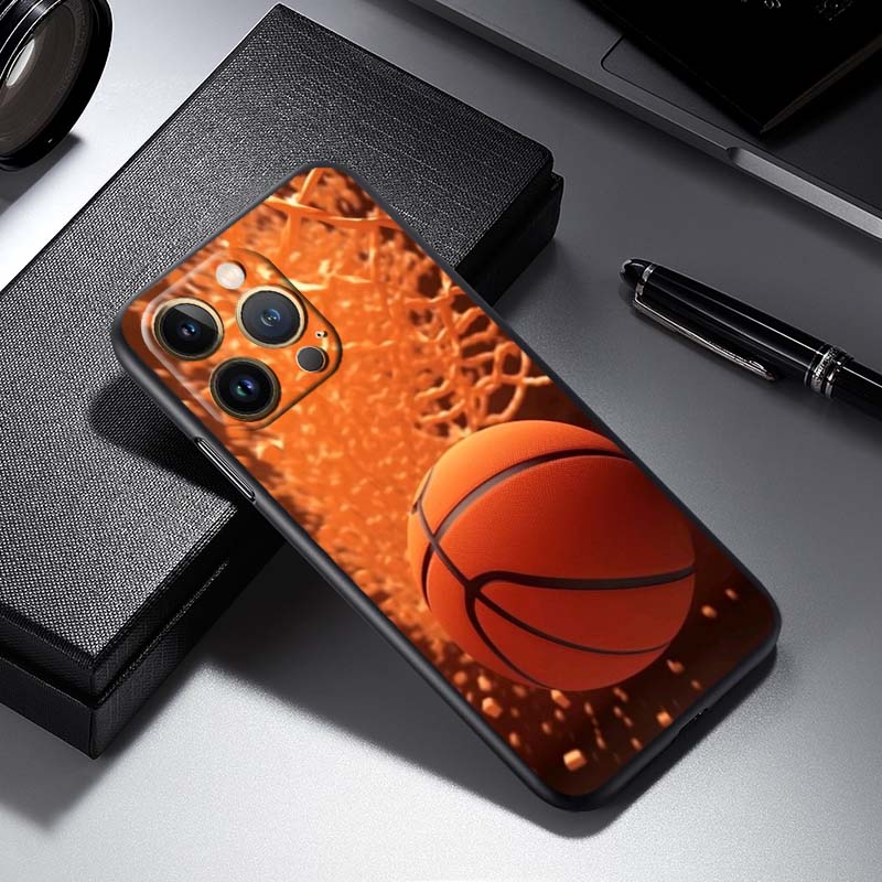 Sport Basketball Cool Für Apple iPhone 17 16 16E 15 14 13 12 11 Pro Max Plus Schwarz Weiches Silikon Handyhülle