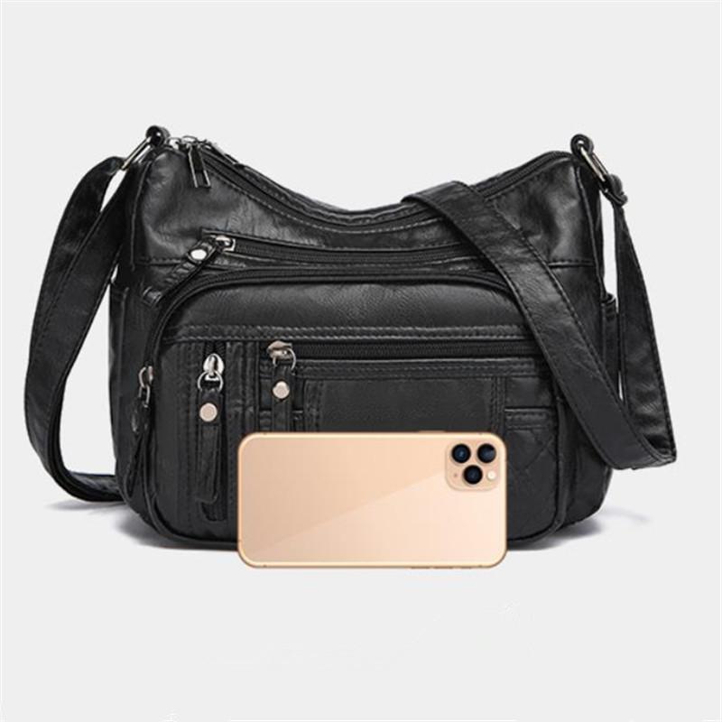 Fashiable Four Seass Soft Leather Multi Pocket Cross Bags, Multi Layer Zipper Pouch Single Shoulder Bag for Women Daily Use