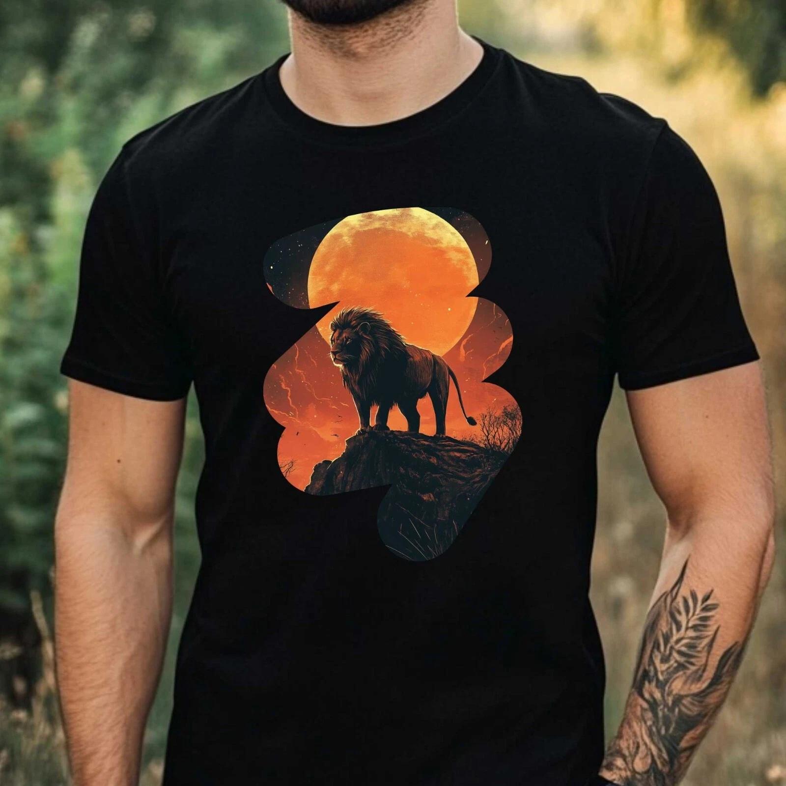 T-Shirt Herren Löwe bei Nacht Motiv Baumwolle Größe XS bis 5XL L