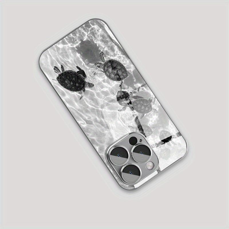 Marine Turtle Pattern Tempered Glass Phone Case For iPhone 17 16 15 14 13 12 11 Pro Max 16 Plus 17 Air Electroplate Silver Cover