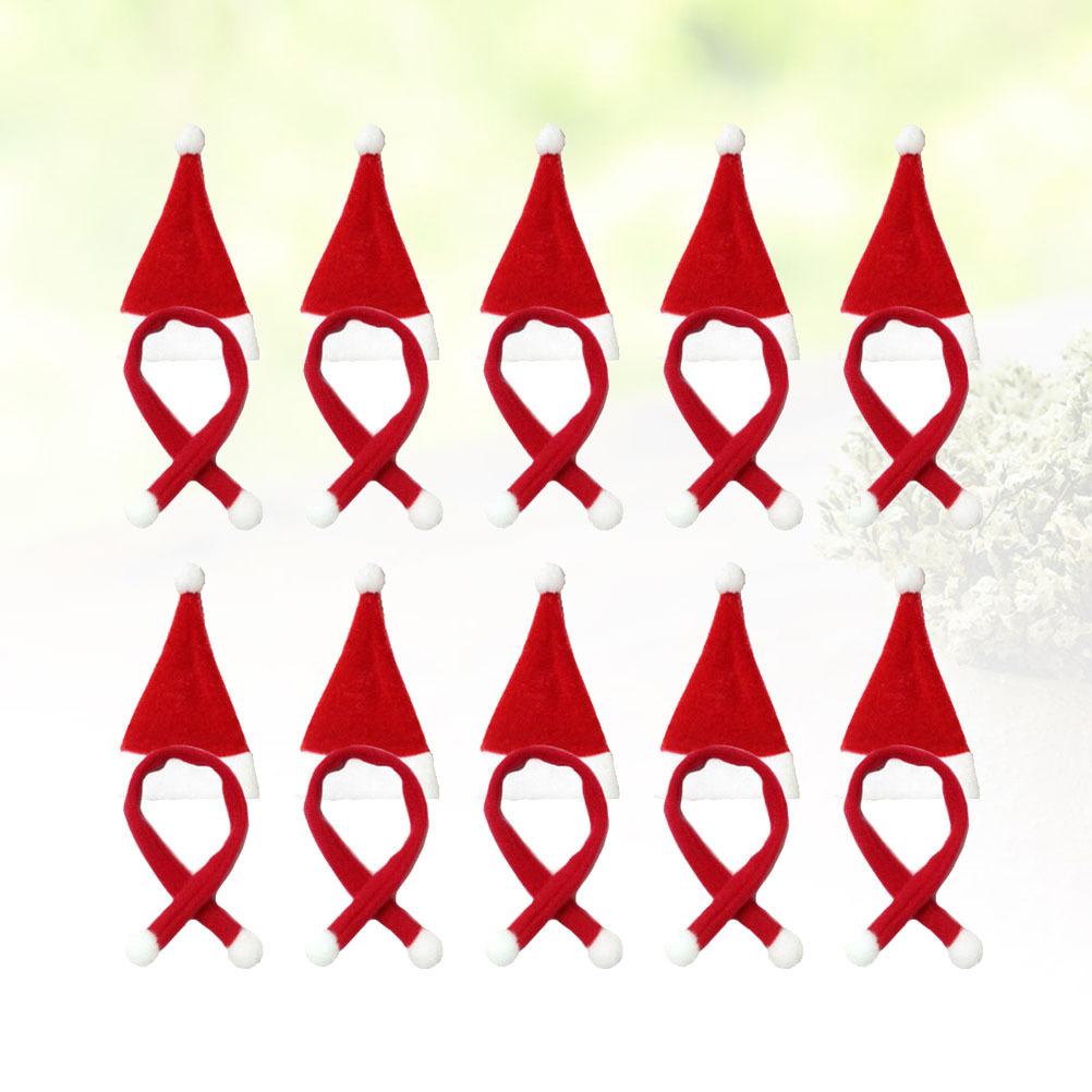 20pcs Red Mini Christmas Hat Wine Bottle Covers Santa Caps Holiday Party Decoration Xmas New Year Accessories 11Cm Hats
