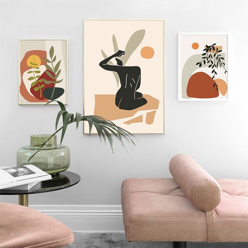 Minimalist Abstract Nude Girl Geometry Leaf Plant Nordic Poster Wall Art Print Canvas Painting Decor Pictures For Living Room
