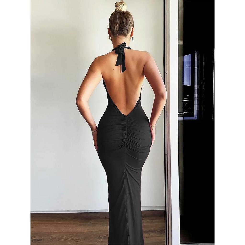 2025 Spring/Summer Halterneck Bodycon Dress - Sexy Sleeveless Backless Design