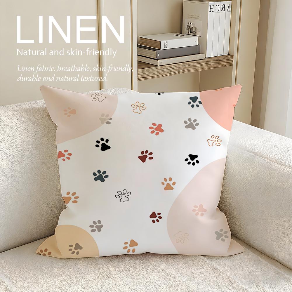Art Paw Print Cushion Cover Linen Decorative Pillowcase Set Pcs x x x Breathable Washable Sofa Cushion Cover
