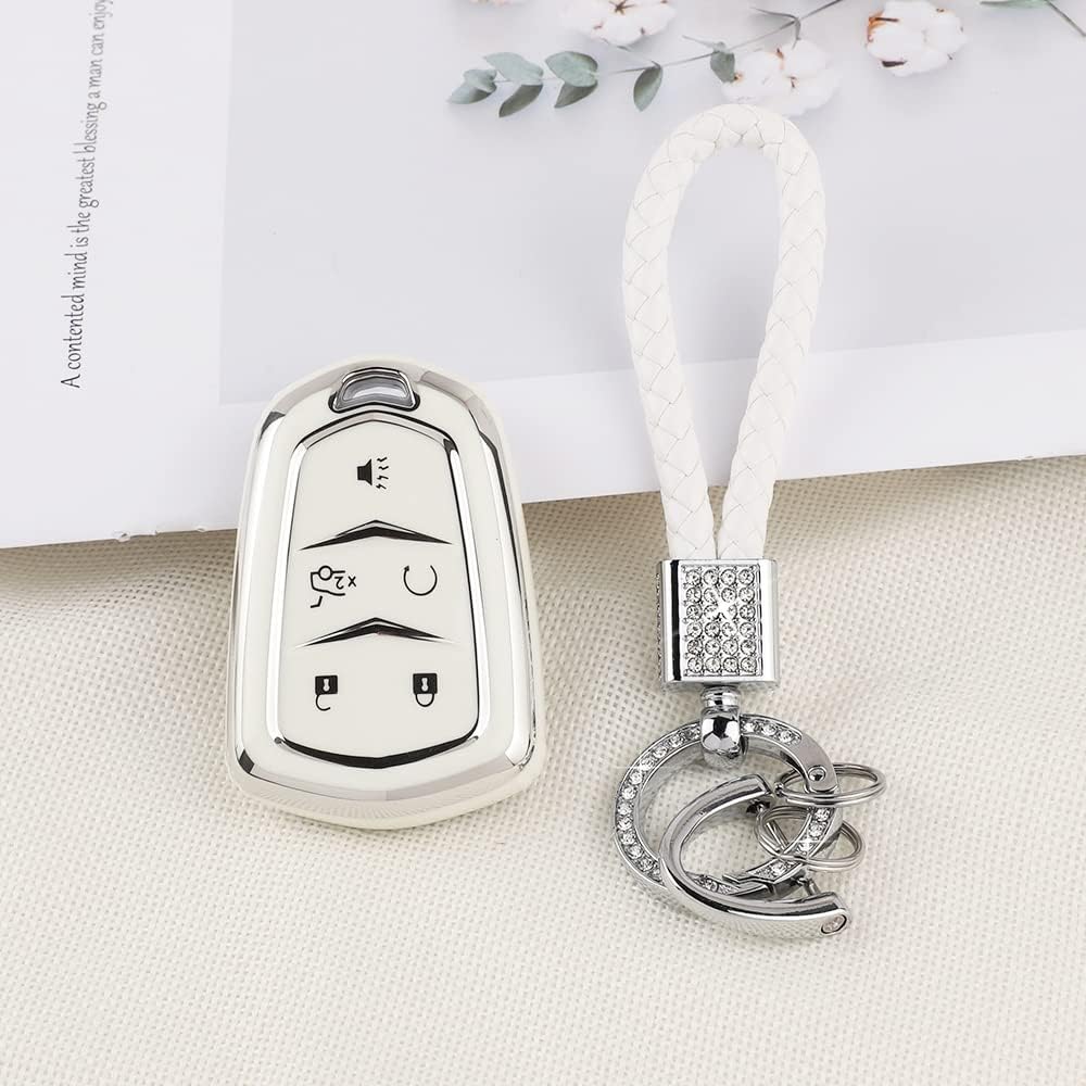 PIFOOG Key Fob Cover For Cadillac SRX CTS CT6 XTS XT5 XT6 XT4 ATS Accessories TPU 5 Button Keys Case Shell Protecor Glitter Car Keychain Girly Women