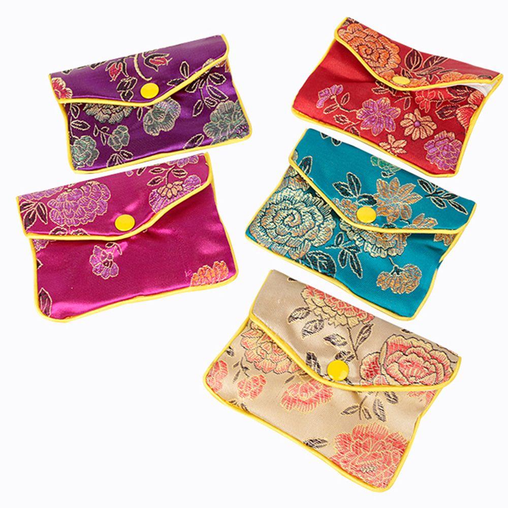 Floral Chinese Handmade Zipper Brocade Coin Purse Wallet Handbags Jewelery Storage Jewelery Bag