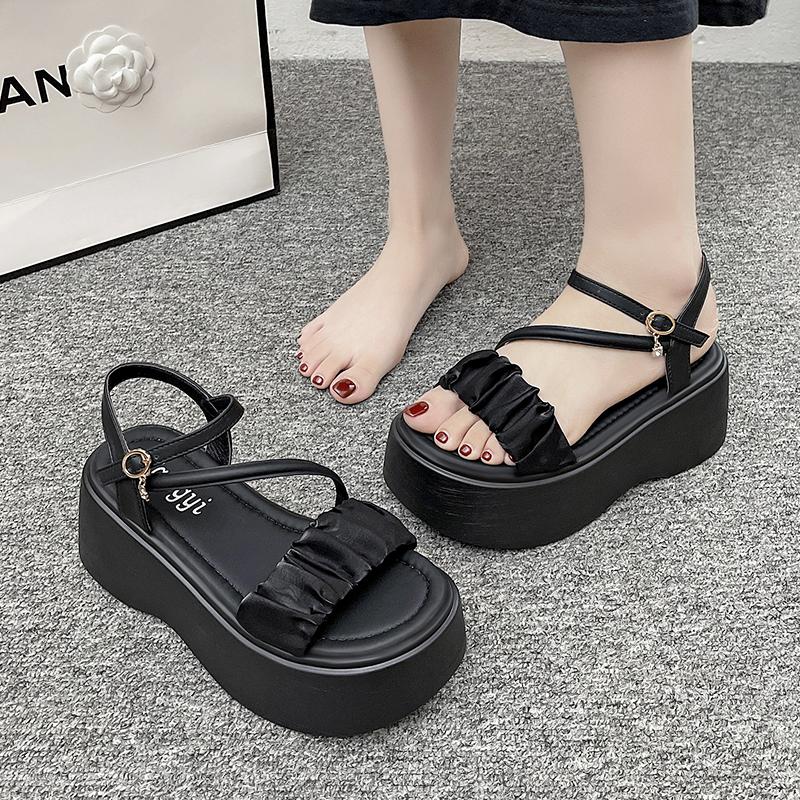 Fashion Fashion Woman Gladiator Sandals Ladies Wedge Shoes Female Belt Buckle Platform Shoes Women Intersect Straps Thick Bottom Sandals