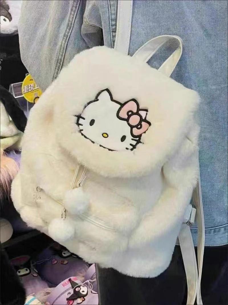 

Hello Kitty & Friends Plush Backpack: Cute Winter Flip Cover Double Shoulder Bag with Large Capacity