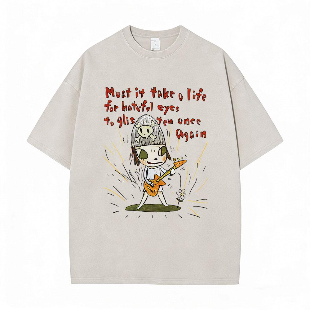 Hot Sale Yoshitomo Nara Vintage Washed Tshirt Men Women Casual Funny T Shirt Male Cotton Oversized Short Sleeve Tops Streetwear