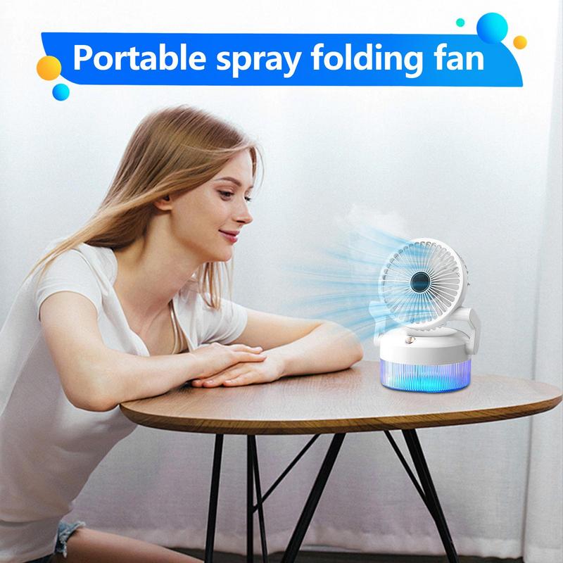 Misting Fan Portable Air Circulator USB Rechargeable Multifunctional Portable Foldable Fan With Light For Travel Gym Desk Tent