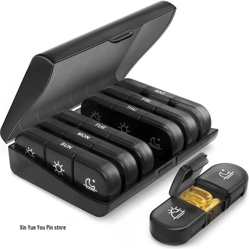 Portable Seven-Day Pill Organizer with 21 Compartmentalized Grids for Morning, Noon, and Evening - Large Capacity Travel Storage