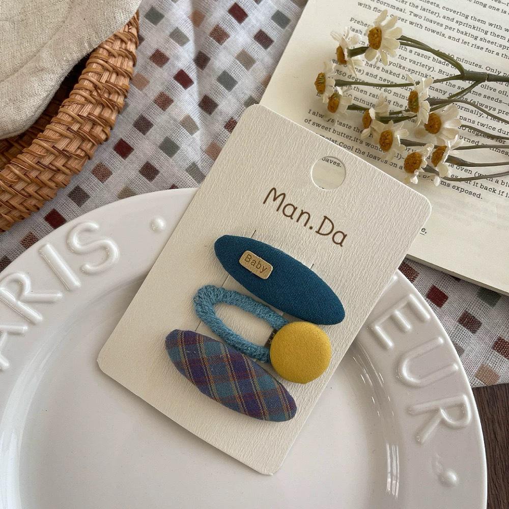 Korean Morandi Plaid Hair Clip for Girls - Student Fabric BB Clip for Face Washing and Bangs