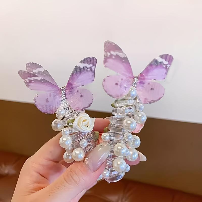 

Сетчатая резинка для волос с бабочкой для девочек, милая резинка для волос с круглым жемчугом и цветочным дизайном, идеально подходит для повседневной носки и для вечеринок 2PCS