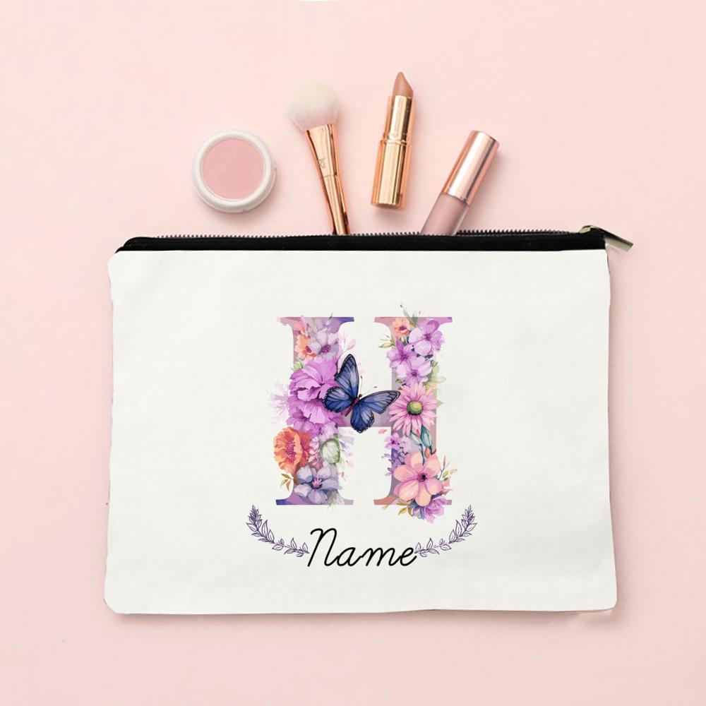 Personalized Initial with Name Makeup Bag for Women A-Z Cosmetic Bags Girls Travel Toiletry Pouch Wedding Birthday Gift for Her