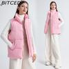 BITCED Women's Autumn/Winter Sleeveless Cotton Coat Mid-Length Stand Collar Thermal Down-Filled Cotton Vest Thickened Waistcoat Outerwear