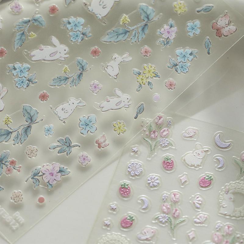 Lovely Bear Rabbit Cartoon 5D Embossed Reliefs Self Adhesive Nail Art Decorations Stickers 3D Manicure Decals