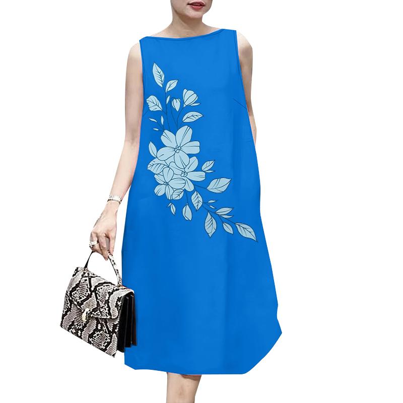 

ZANZEA Жіноча повсякденна літня сукня без рукавів із квітковим принтом 5XL синій