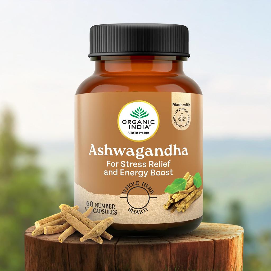 Un Prodotto TATA - Capsule di Radice di Ashwagandha Pura Organic India - 60 Capsule Vegetali (400 mg), Per Vitalità & Allevia lo Stress, Aumenta Naturalmente l'Energia & St
