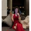 Stile puro casual dolce e piccante collo vestito rosso da donna estate elegante nuovo vacanza al mare vita segnata bellissimo vestito lungo