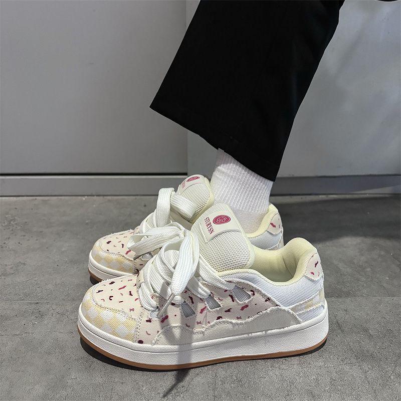 Bread shoes cranberry beige color scheme retro low-top board shoes trendy new women's tide skateboard shoes