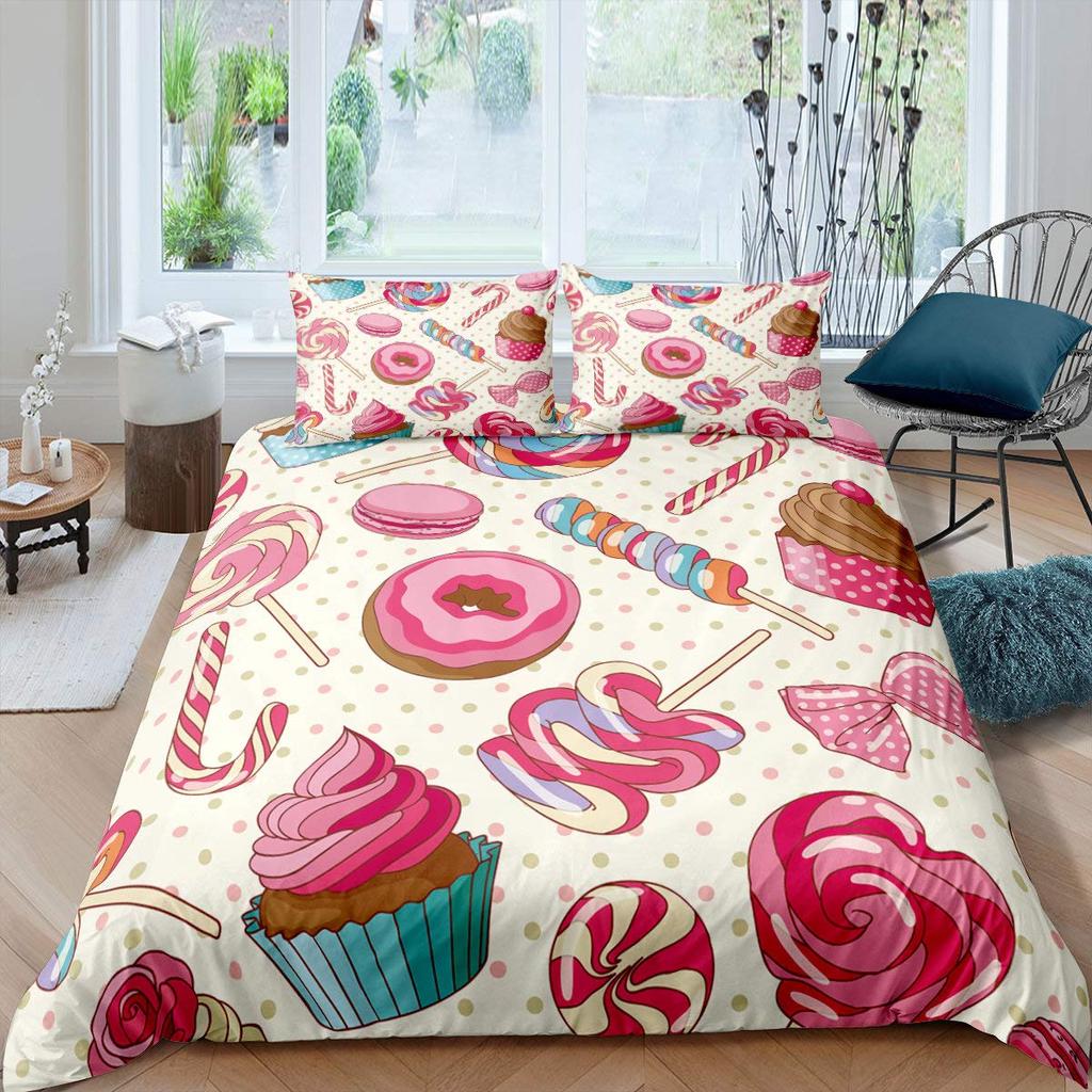 Zestaw Poszwy na Kołdrę z Lodami Kolorowy Kreskówkowy Babeczkowy Wiśniowy Cytrynowy Owocowy Zestaw Pościeli Styl Wakacyjny Letni Miękka Poszwa na Kołdrę