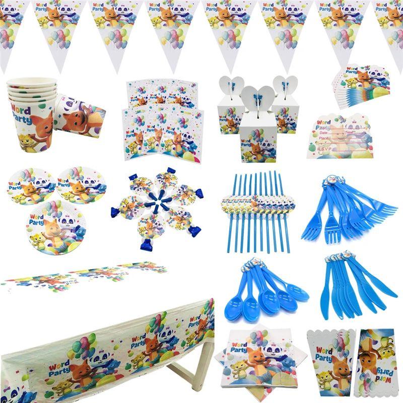 Word Party Theme Party Supplies Cup Plate Banner Cake Topper Cute Birthday Kids