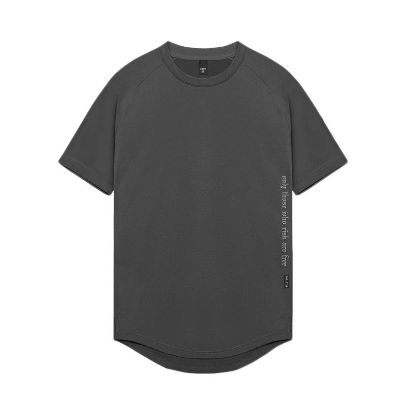 

Men s Summer Raglan Short-Sleeve T-Shirt - Trendy American Youth Fit with Split Hem L темно-серого