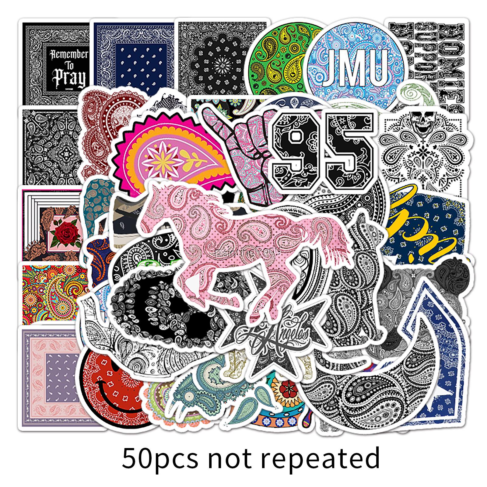 50-Piece Paisley & Cartoon Graffiti Sticker Set for Laptops, Suitcases, and Cars