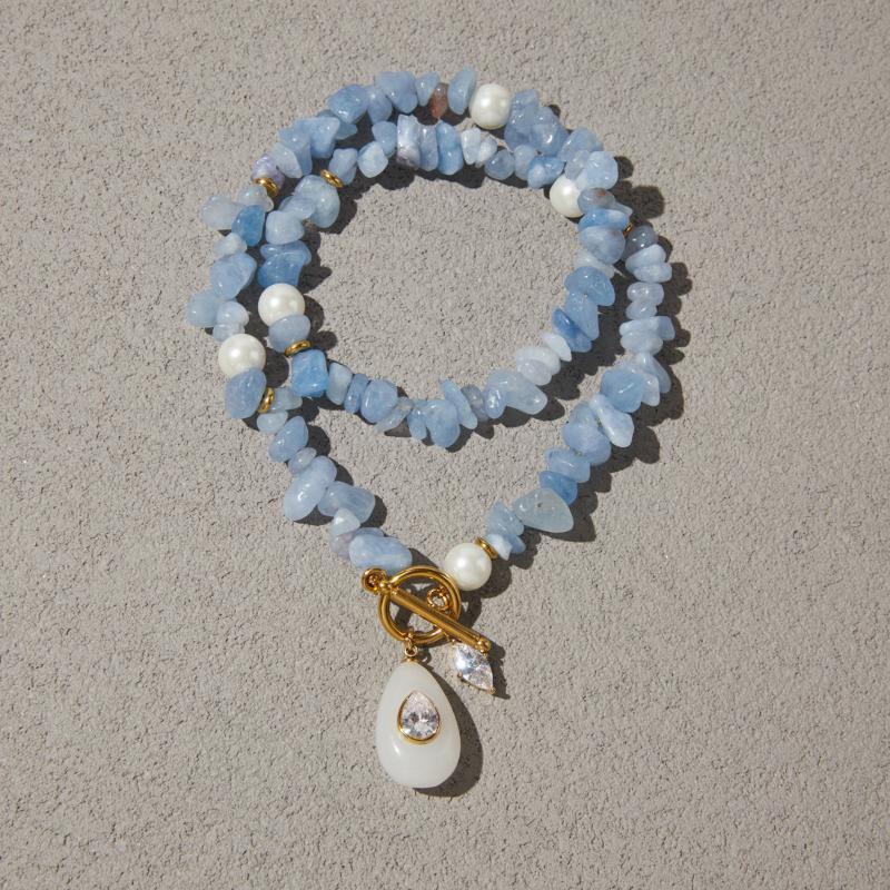 Trendy Natural Stone Colored Pendant Necklace For Women Gold Plated Stainless Steel Charms Necklace Jewelry