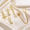5 Pcs Women Earrings Set Sparkling Rhinestone Flower Butterfly Chain Hoop Earrings Gold Plated Cubic Zirconia Dangling Earrings for Prom Wedding