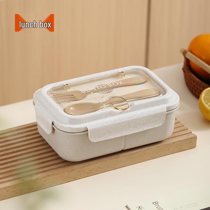 Microwavable Japanese-Style Wheat Straw Lunch Box Set with Compartments for Students and Office Workers