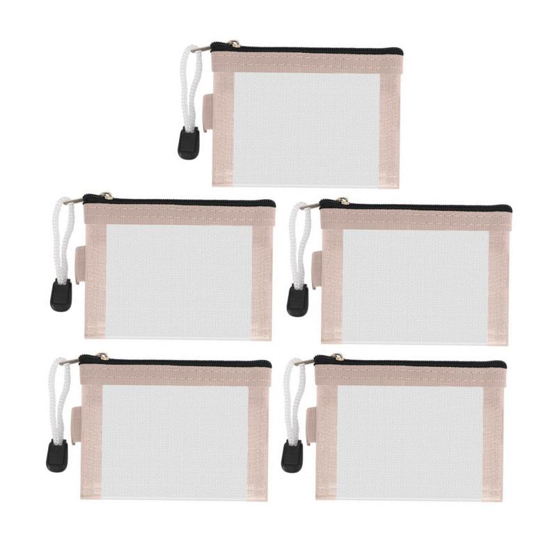 Nylon Mesh Card Storage Bags Mini Transparent Grid Bus ID Credit Card Holder Zipper Pouch Traveling Small Coin Wallet File Bag