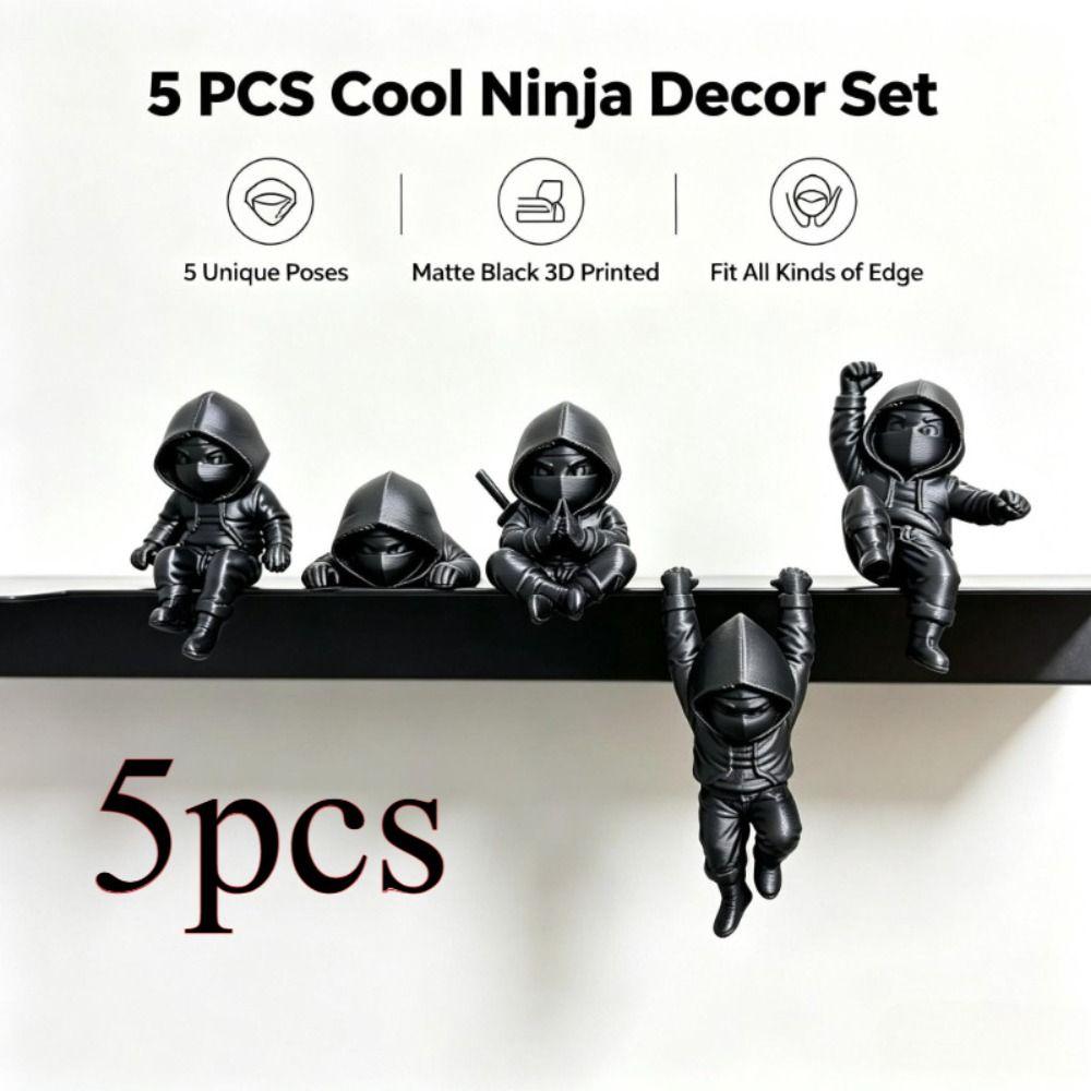 5 Stück Mini-Ninja-Ornamente Hängende Dekoration Kapuzenmann-Figur Niedliche Ninja-Statue Bücherregal