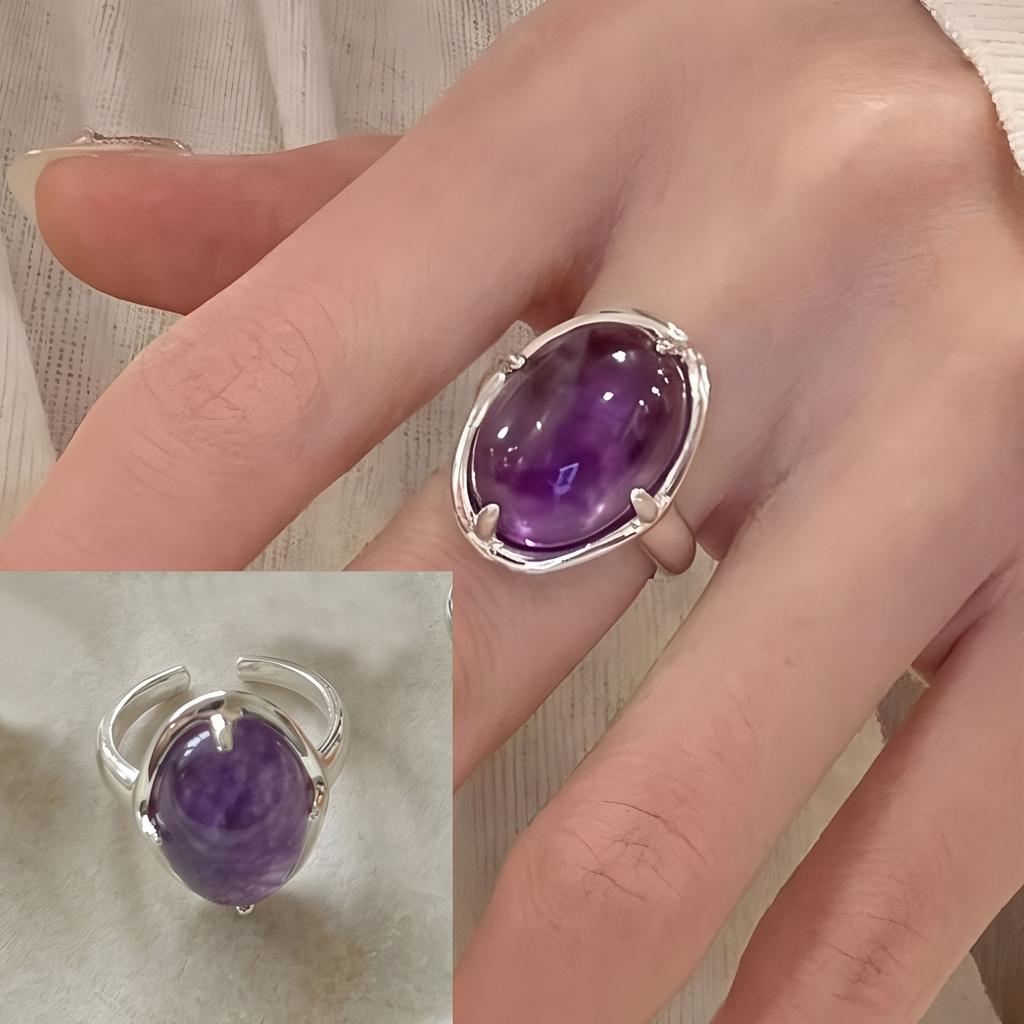PANJBJ Inel Geometric din Argint 925 cu Cristal pentru Femei Elipsă Punk Exagerat Picătură de Apă Inel Deschis Cadou Bijuterie