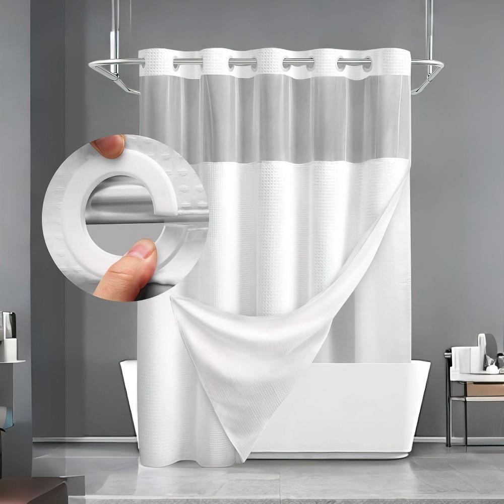 With Snap In Liner Hookless Shower Curtain Removable Shower Cover  Bathroom