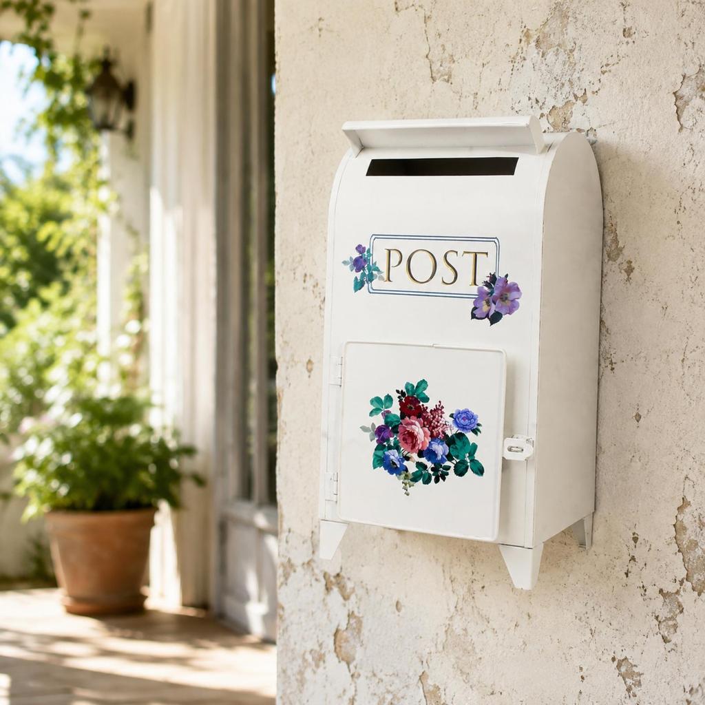 White Iron Mailbox with Rain Hood Compact Front-Access Latch