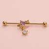Stainless Steel Long Ear Bridge Piercing Jewelry With Small Gold Snake Bee Double Holes